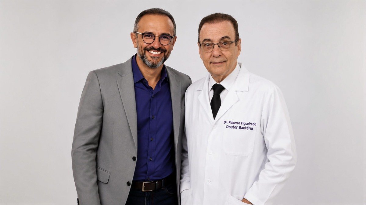 Dr. Ronaldo Dias e o biomédico Dr. Bactéria, fundadores da campanha O Exame que Salva